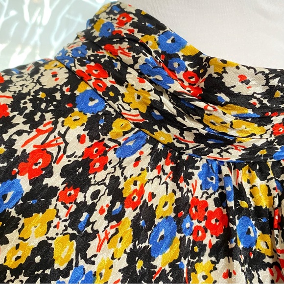 Veronica Beard mena black white red floral print neck tie silk blouse top - Picture 12 of 16